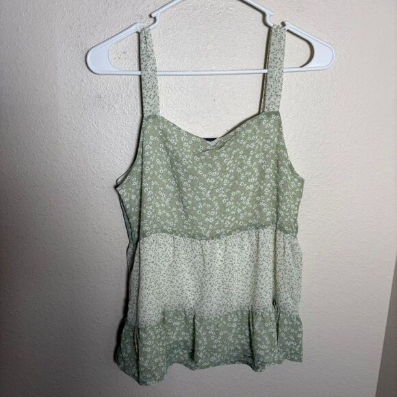 Paper Crane Tank Top Women's Large Green Tiered Boho Sleeveless Shirt Ruffle - Picture 4 of 8